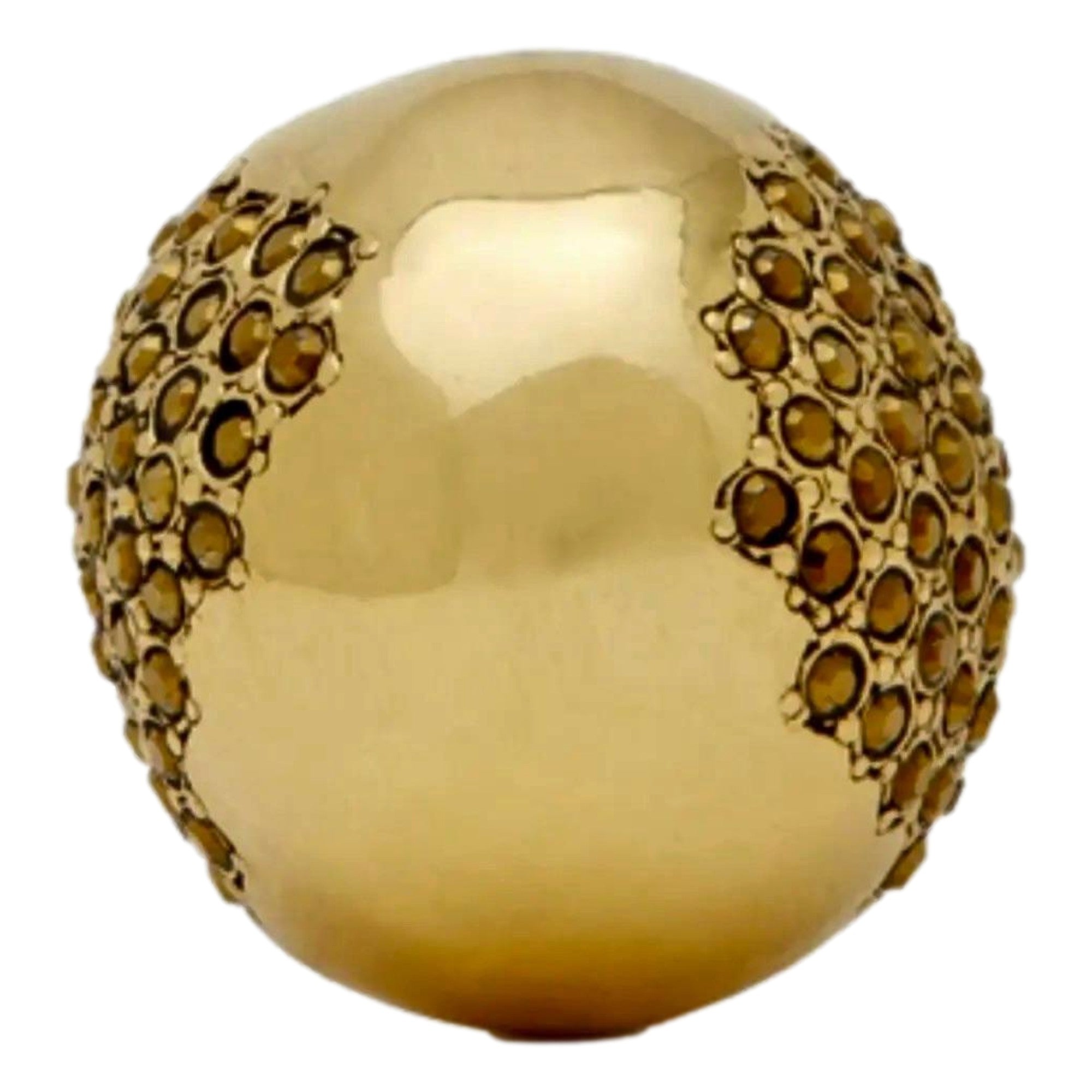 Saint Laurent Edge Egg Rhinestone Gold Dome Ring Size 6 YSL Statement Cocktail Jewelry