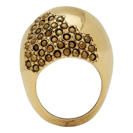 Saint Laurent Edge Egg Rhinestone Gold Dome Ring Size 6 YSL Statement Cocktail Jewelry