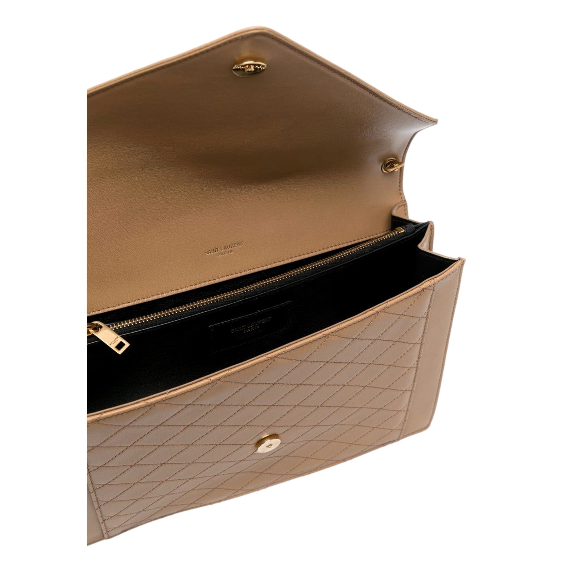 Saint Laurent Gabby Monogram Quilted Lambskin Leather Light Brown Shoulder Bag available at Queen Bee of Beverly Hills