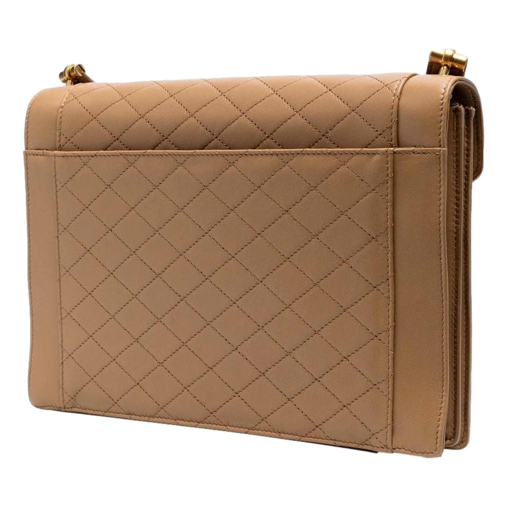 Saint Laurent Gabby Monogram Quilted Lambskin Leather Light Brown Shoulder Bag available at Queen Bee of Beverly Hills