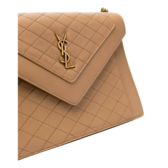 Saint Laurent Gabby Monogram Quilted Lambskin Leather Light Brown Shoulder Bag available at Queen Bee of Beverly Hills