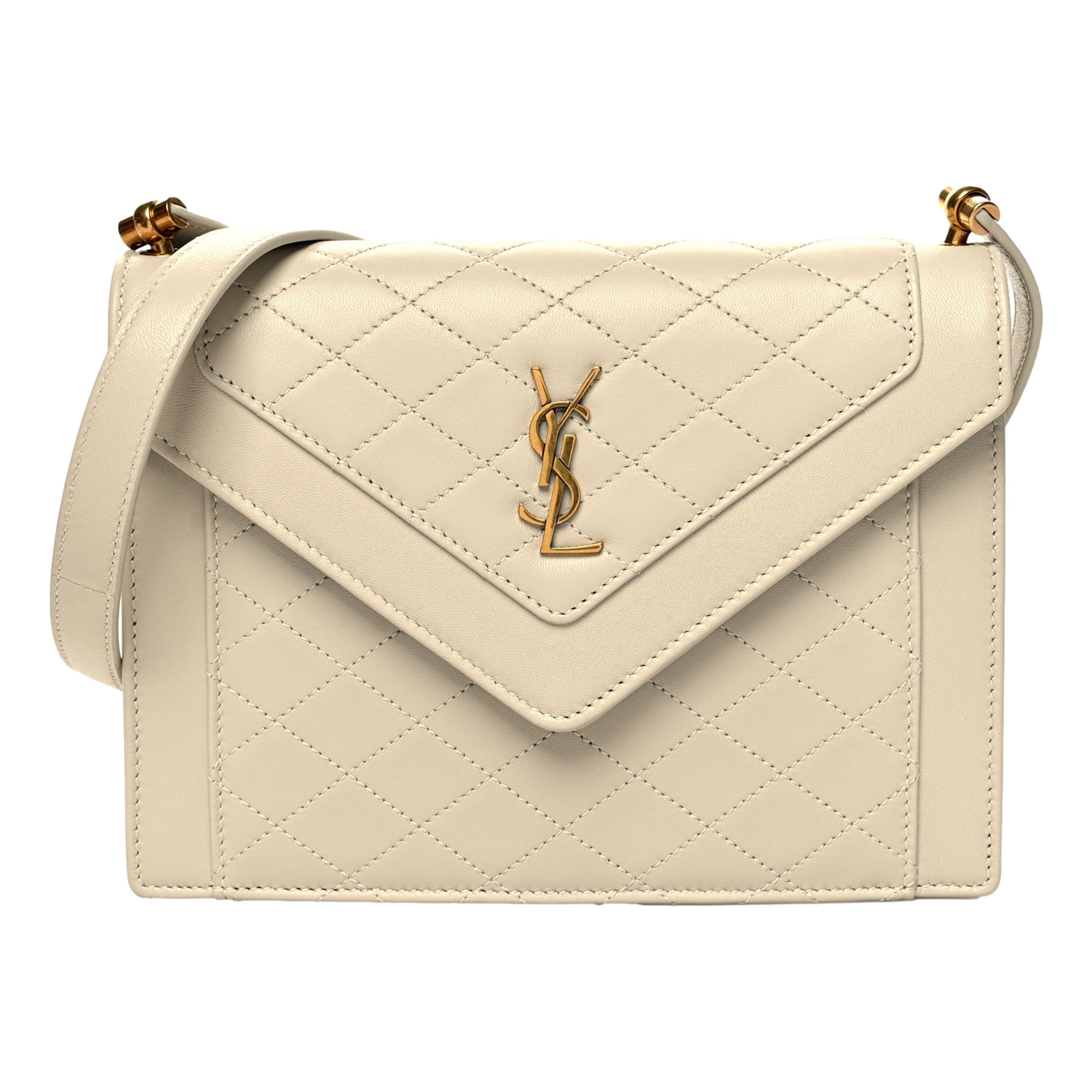 Saint Laurent Gabby Quilted Ivory Crema Lambskin Shoulder Bag available at Queen Bee of Beverly Hills