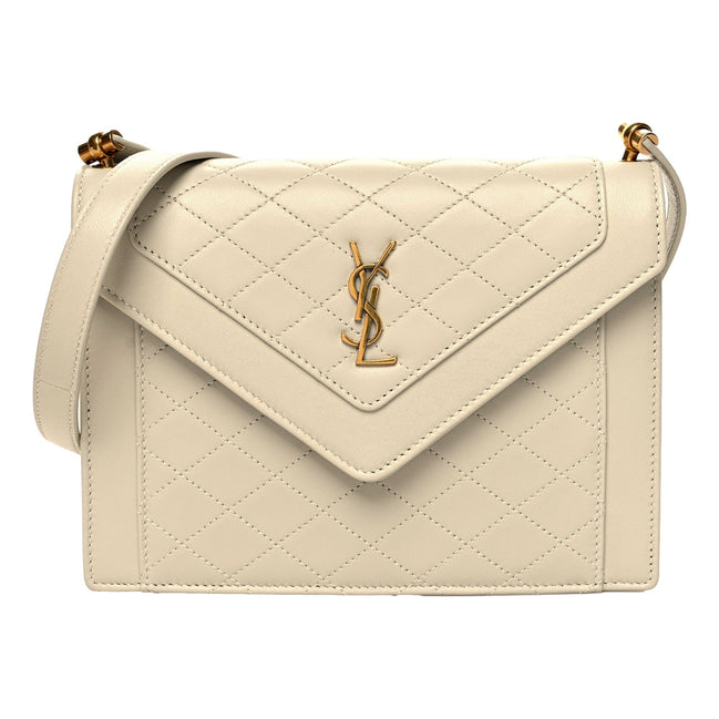 Saint Laurent Gabby Quilted Ivory Crema Lambskin Shoulder Bag available at Queen Bee of Beverly Hills