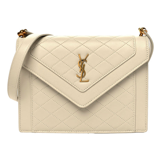 Saint Laurent Gabby Quilted Ivory Crema Lambskin Shoulder Bag available at Queen Bee of Beverly Hills
