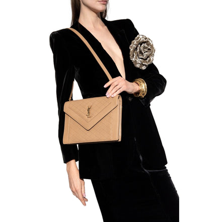 Saint Laurent Gabby Monogram Quilted Lambskin Leather Light Brown Shoulder Bag