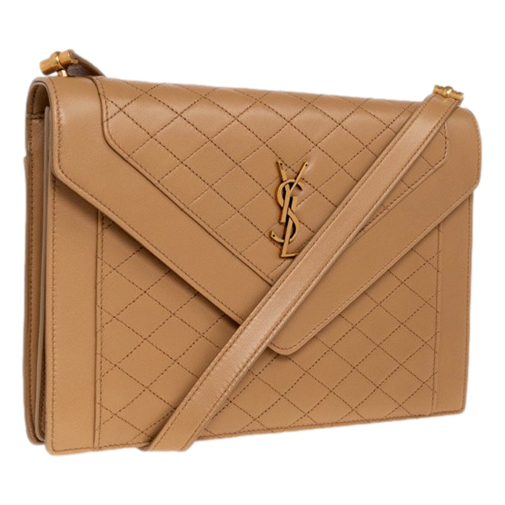 Saint Laurent Gabby Monogram Quilted Lambskin Leather Light Brown Shoulder Bag