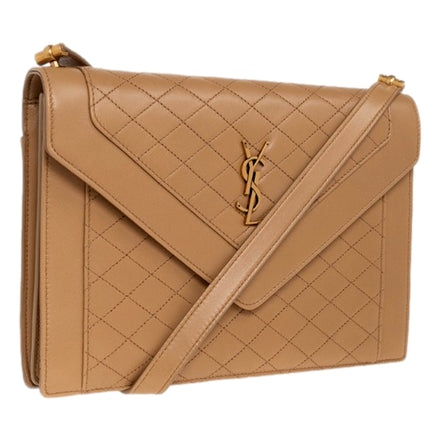 Saint Laurent Gabby Monogram Quilted Lambskin Leather Light Brown Shoulder Bag