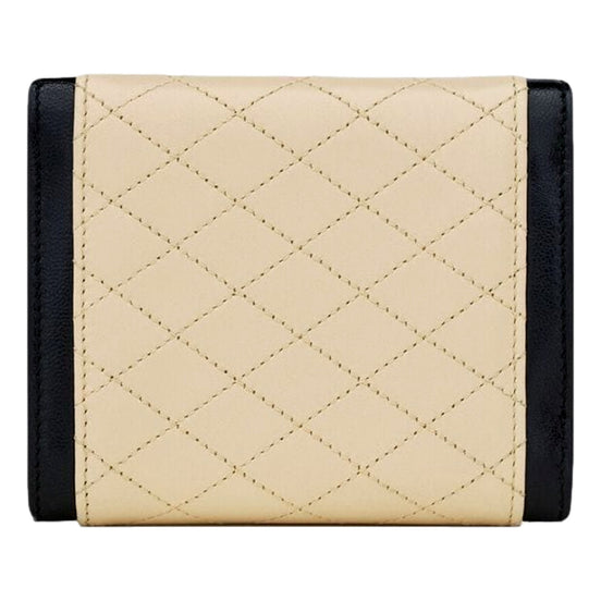 Saint Laurent Gaby Small Envelope Wallet Cream Black Quilted Lambskin YSL Gold Logo
