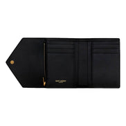Saint Laurent Gaby Small Envelope Wallet Cream Black Quilted Lambskin YSL Gold Logo