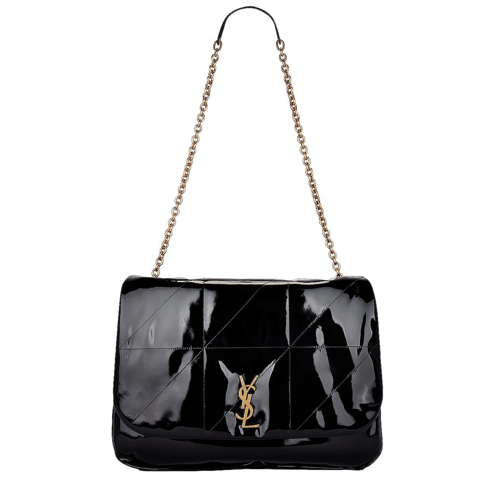 Saint Laurent Jamie YSL Black Patent Leather Chain Strap Large Shoulder Bag available at Queen Bee of Beverly Hills