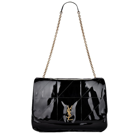 Saint Laurent Jamie YSL Black Patent Leather Chain Strap Large Shoulder Bag available at Queen Bee of Beverly Hills