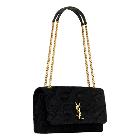 Saint Laurent Jamie YSL Satin Textured Chain Strap Small Crossbody Flap Bag available at Queen Bee of Beverly Hills