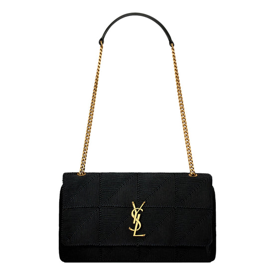 Saint Laurent Jamie YSL Satin Textured Chain Strap Small Crossbody Flap Bag available at Queen Bee of Beverly Hills