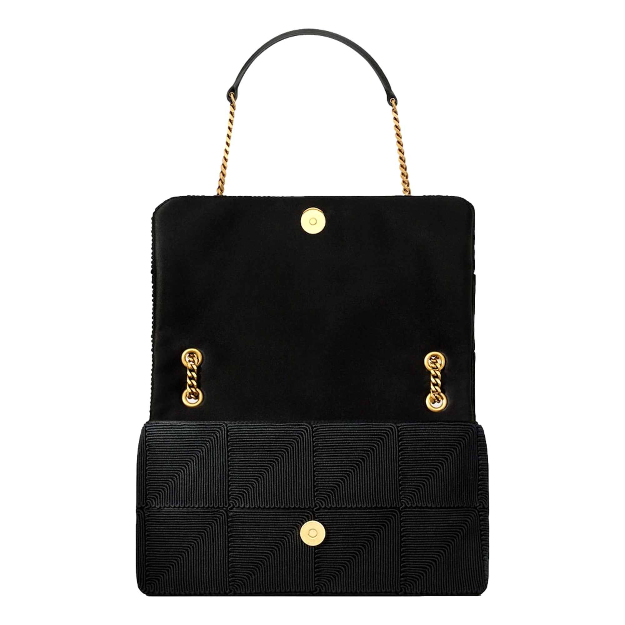 Saint Laurent Jamie YSL Satin Textured Chain Strap Small Crossbody Flap Bag available at Queen Bee of Beverly Hills