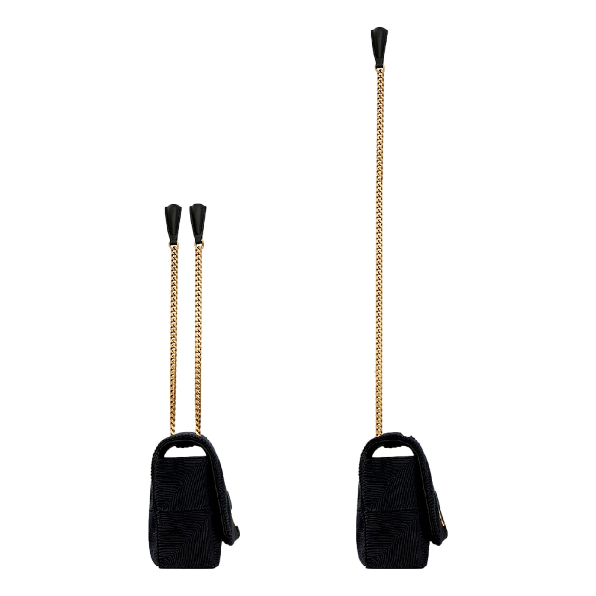 Saint Laurent Jamie YSL Satin Textured Chain Strap Small Crossbody Flap Bag available at Queen Bee of Beverly Hills