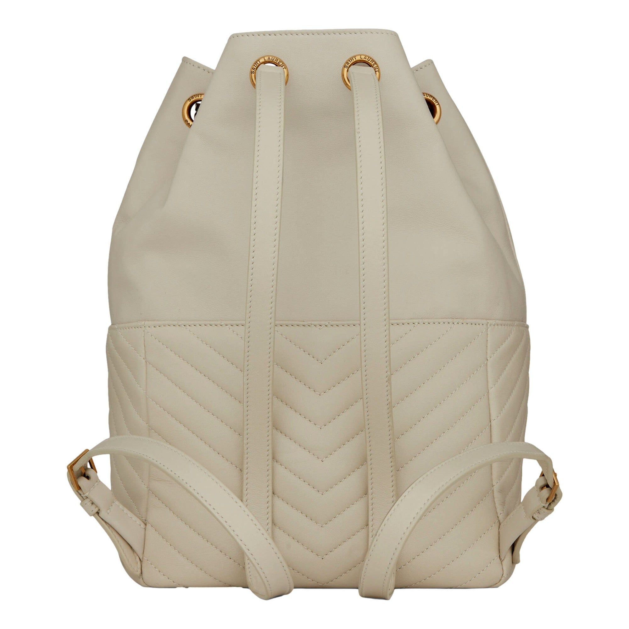 Saint Laurent Joe White Lambskin Quilted Chevron Chain Strap Backpack - available at Queen Bee of Beverly Hills. 