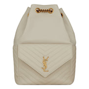 Saint Laurent Joe White Lambskin Quilted Chevron Chain Strap Backpack - available at Queen Bee of Beverly Hills. 