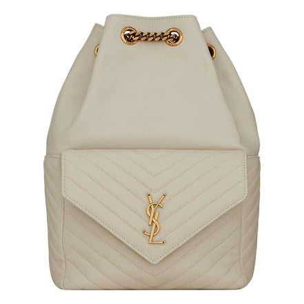 Saint Laurent Joe White Lambskin Quilted Chevron Chain Strap Backpack - available at Queen Bee of Beverly Hills. 