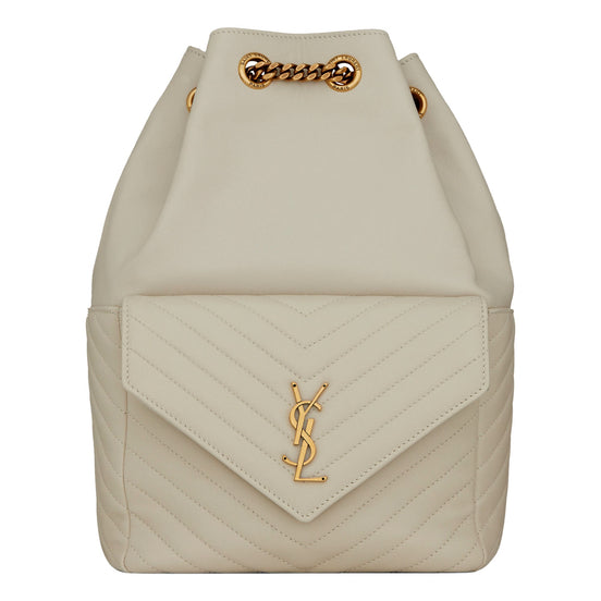Saint Laurent Joe White Lambskin Quilted Chevron Chain Strap Backpack - available at Queen Bee of Beverly Hills. 