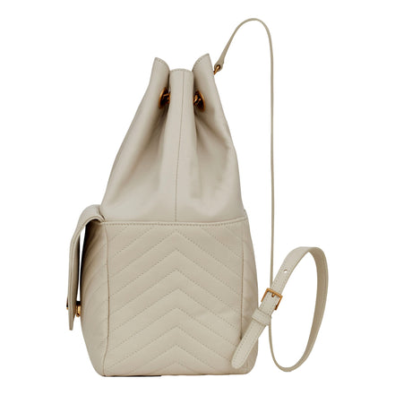 Saint Laurent Joe White Lambskin Quilted Chevron Chain Strap Backpack - available at Queen Bee of Beverly Hills. 