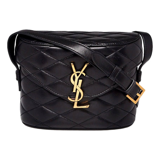 Saint Laurent June Leather Quilted Box Crossbody Bag Black