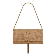 Saint Laurent Kate 99 YSL Beige Raffia Woven Crossbody with Tassel available at Queen Bee of Beverly Hills