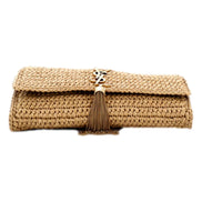 Saint Laurent Kate 99 YSL Beige Raffia Woven Crossbody with Tassel available at Queen Bee of Beverly Hills