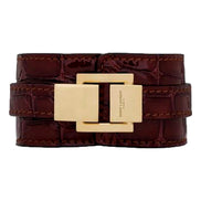Saint Laurent Le Carre Red Croc Embossed Leather Double Wrap Bracelet sold at Queen Bee of Beverly Hills