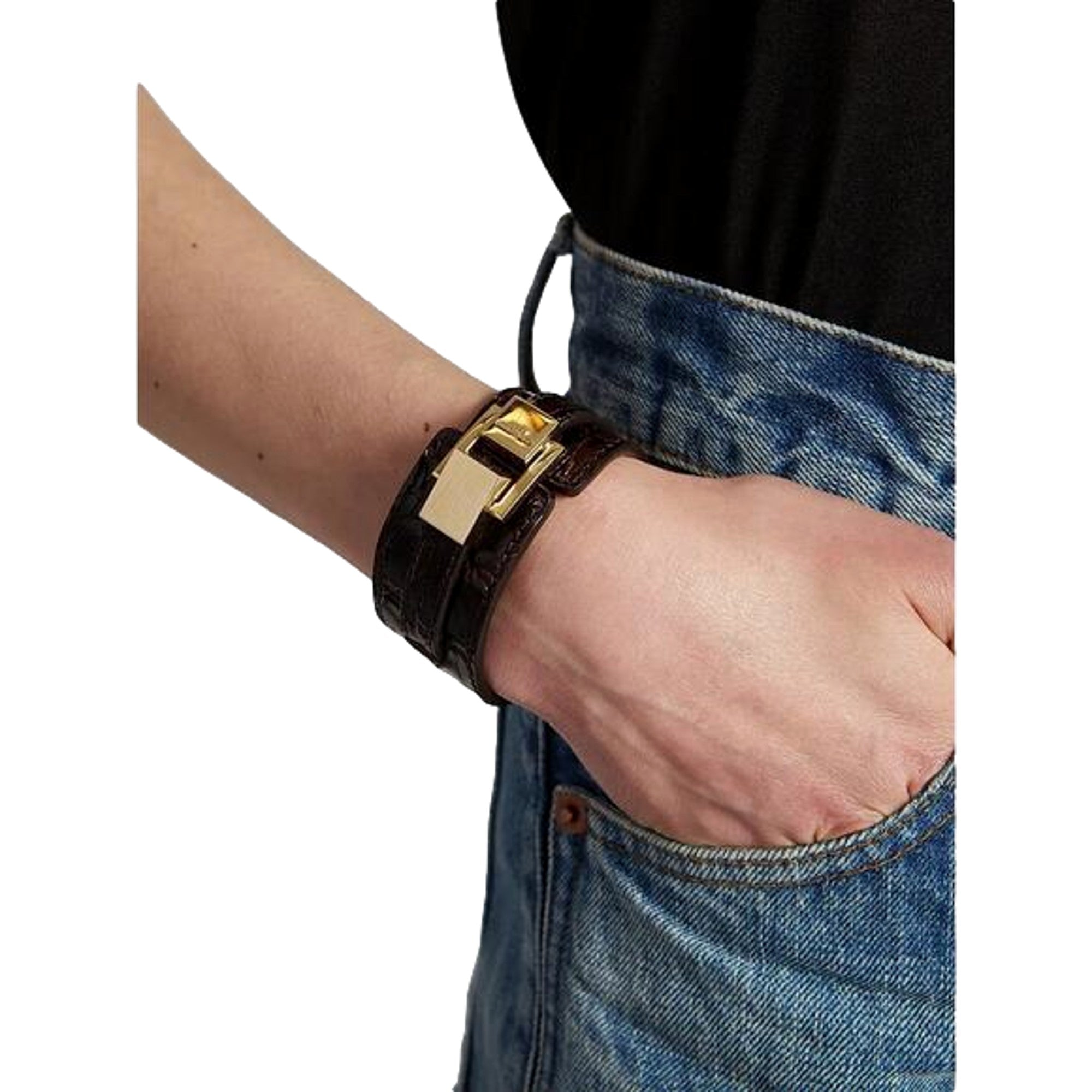 Saint Laurent Le Carré Leather Croc Print Red Bracelet Small