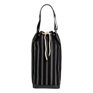 Saint Laurent Canvas Leather Trim Oversized Drawstring Bucket Bag Black