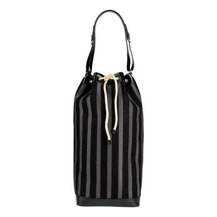 Saint Laurent Canvas Leather Trim Oversized Drawstring Bucket Bag Black