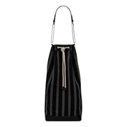 Saint Laurent Canvas Leather Trim Oversized Drawstring Bucket Bag Black