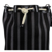 Saint Laurent Canvas Leather Trim Oversized Drawstring Bucket Bag Black