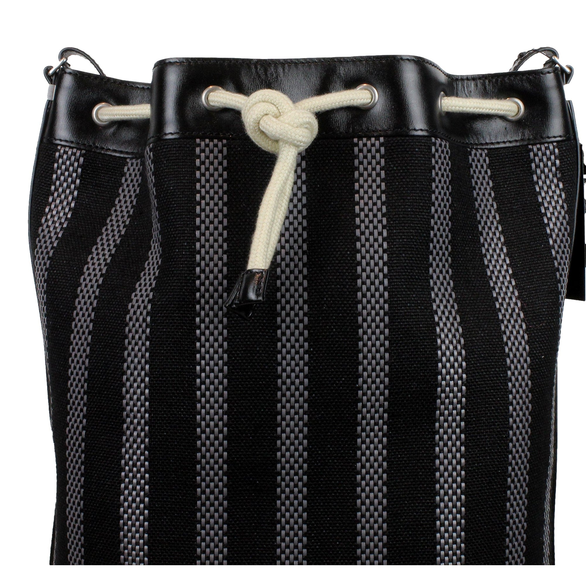 Saint Laurent Canvas Leather Trim Oversized Drawstring Bucket Bag Black