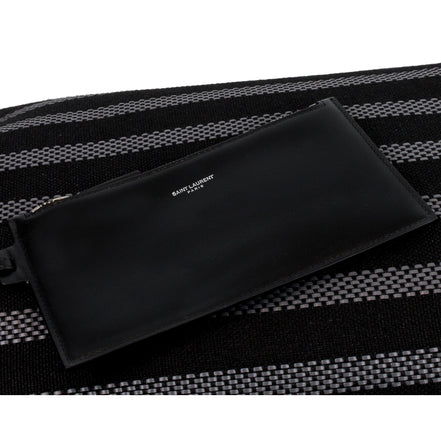 Saint Laurent Canvas Leather Trim Oversized Drawstring Bucket Bag Black