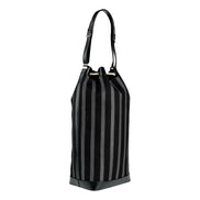 Saint Laurent Canvas Leather Trim Oversized Drawstring Bucket Bag Black