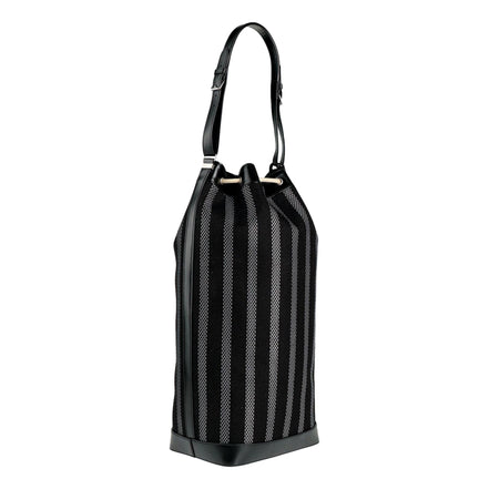 Saint Laurent Canvas Leather Trim Oversized Drawstring Bucket Bag Black