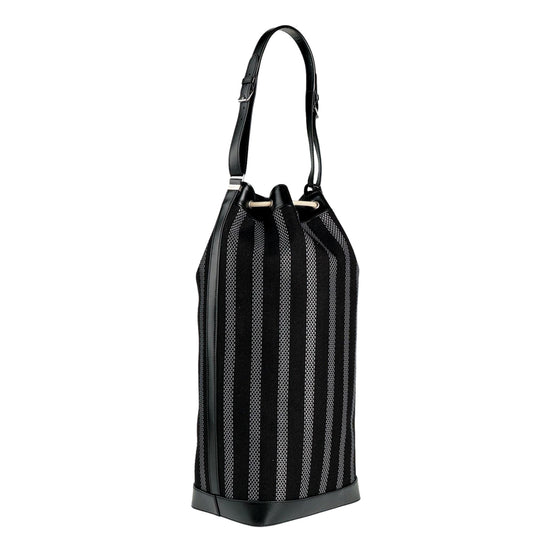 Saint Laurent Canvas Leather Trim Oversized Drawstring Bucket Bag Black