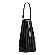 Saint Laurent Canvas Leather Trim Oversized Drawstring Bucket Bag Black