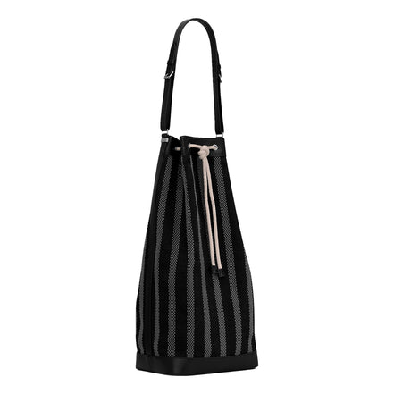 Saint Laurent Canvas Leather Trim Oversized Drawstring Bucket Bag Black