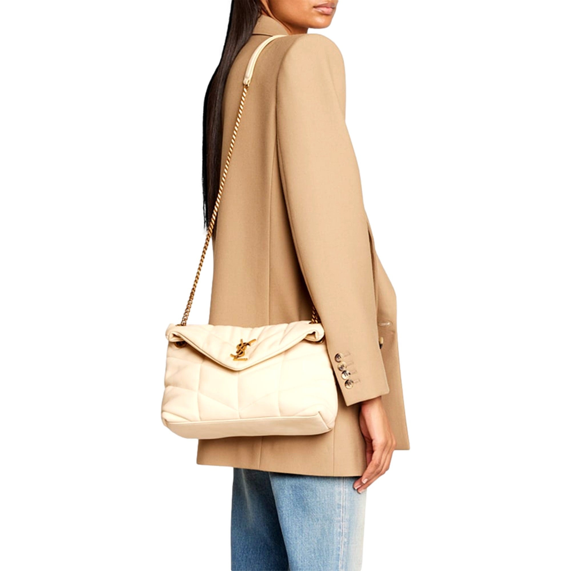 Saint Laurent Lou Puffer Medium Shoulder Bag in Quilted Leather available at Queen Bee of Beverly Hills