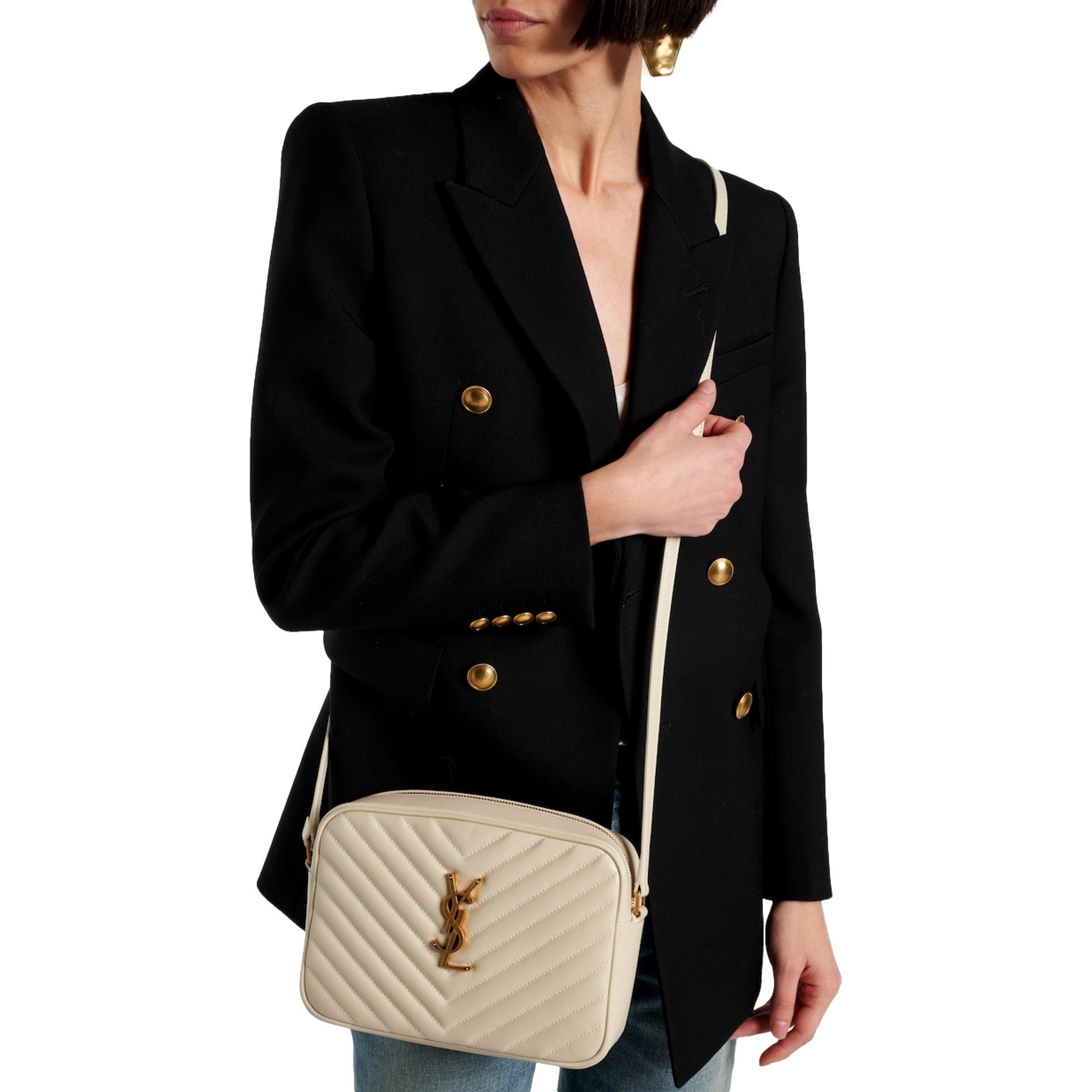 Saint Laurent Lou Quilted Leather Crossbody Camera Bag White