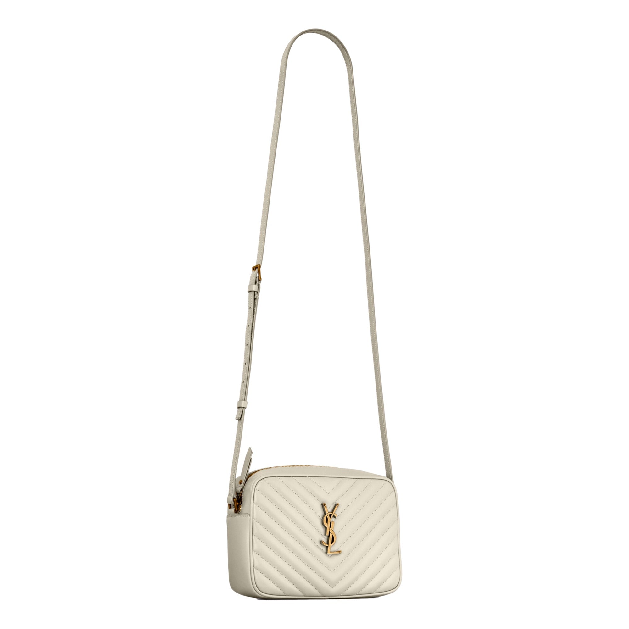Saint Laurent Lou Quilted Leather Crossbody Camera Bag White