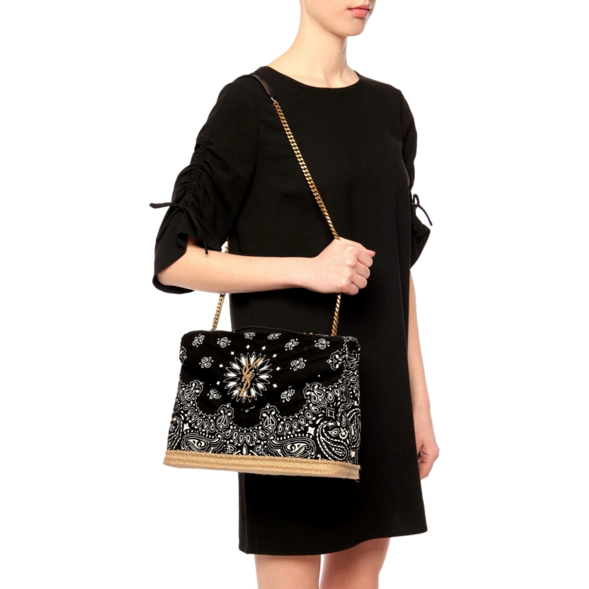 Saint Laurent Loulou Black Paisley Quilted Cross Body Bag available at Queen Bee of Beverly Hills