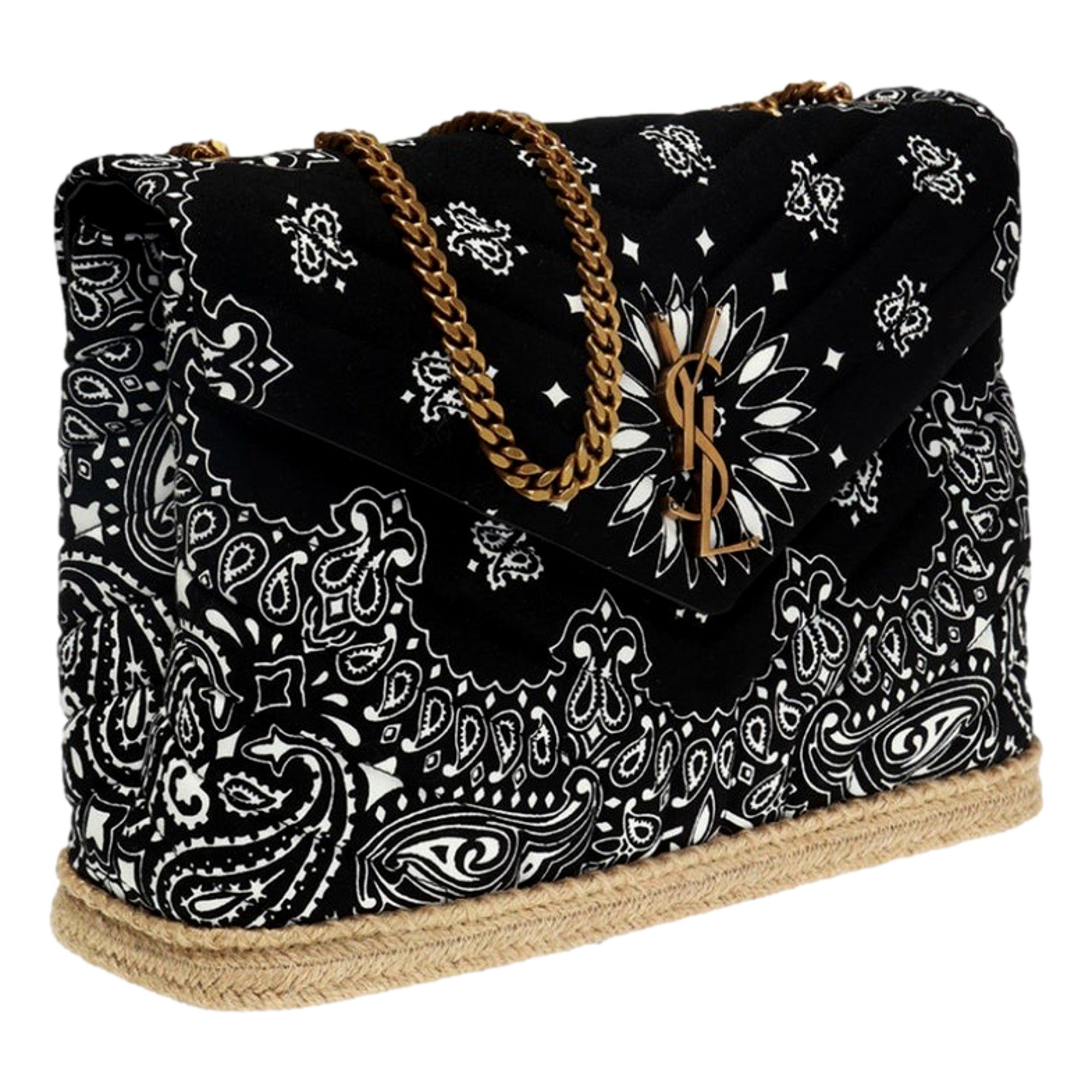 Saint Laurent Loulou Black Paisley Quilted Cross Body Bag available at Queen Bee of Beverly Hills