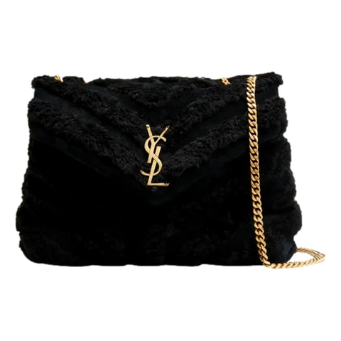 Saint Laurent Loulou Black Shearling Medium Shoulder Bag available at Queen Bee of Beverly Hills