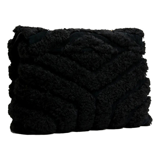 Saint Laurent Loulou Black Shearling Medium Shoulder Bag available at Queen Bee of Beverly Hills