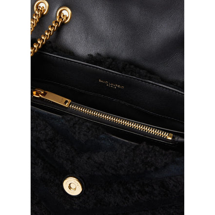 Saint Laurent Loulou Black Shearling Medium Shoulder Bag available at Queen Bee of Beverly Hills