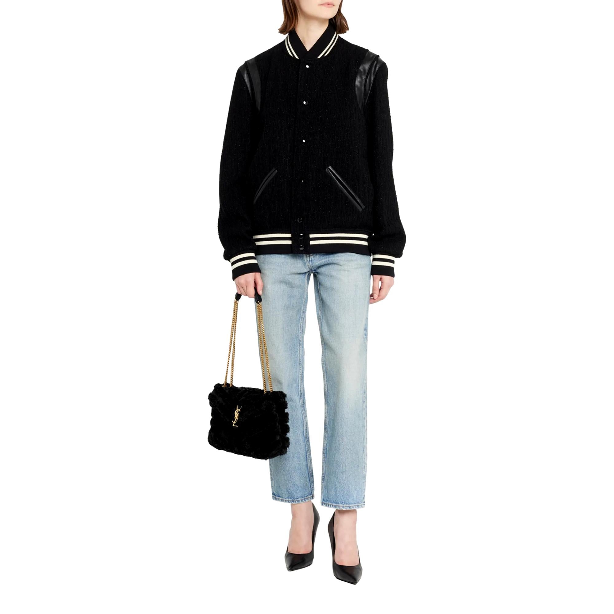 Saint Laurent Loulou Black Shearling Medium Shoulder Bag available at Queen Bee of Beverly Hills