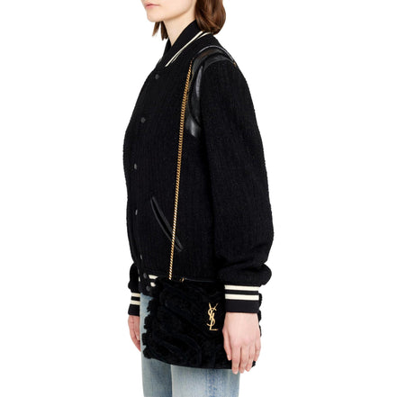 Saint Laurent Loulou Black Shearling Medium Shoulder Bag available at Queen Bee of Beverly Hills